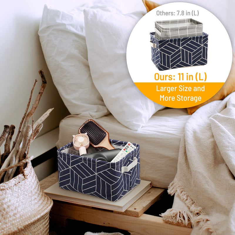 CROWNED 6 Pcs Storage Basket Foldable Cube Fabric Bins Square Mini Box Receive Organizer Rectangle Canvas with Handles for Home Office Books Small 11x8x6.3 inch Navy - Image 3